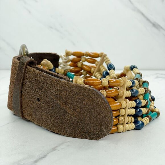 Wood Beaded Leather Boho Belt Small (S) ✨ - Picture 2 of 8